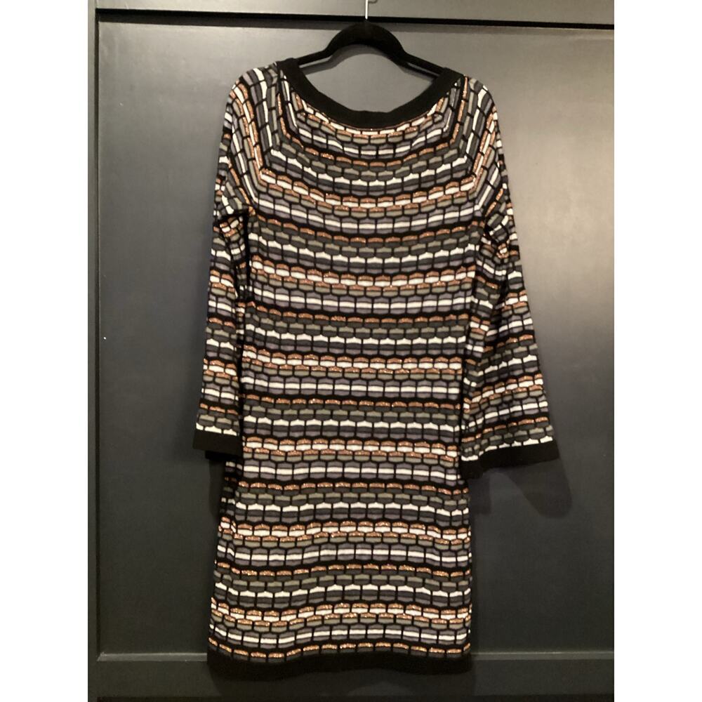 Laundry Shelli Segal Wool Metallic Neutral Knit Stripe Long Sleeve Sweater Dress - Picture 11 of 13
